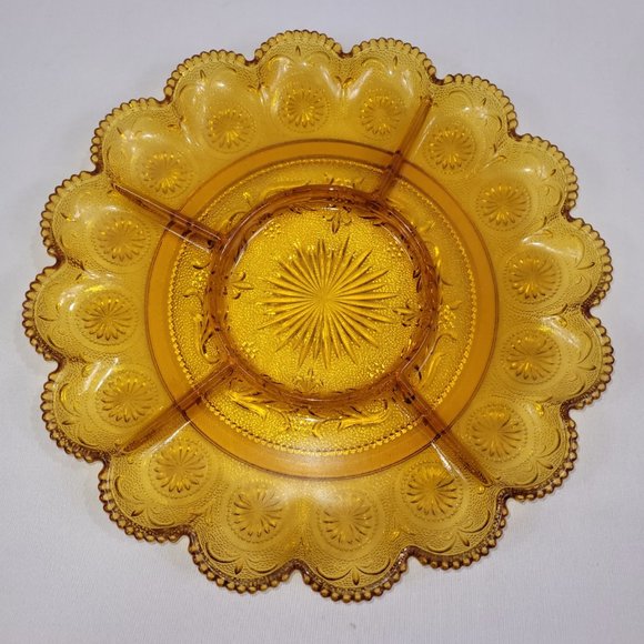 Carnival Glass Vintage 11" Amber Deviled Egg Oyster Divided Plate Dish - Picture 1 of 1